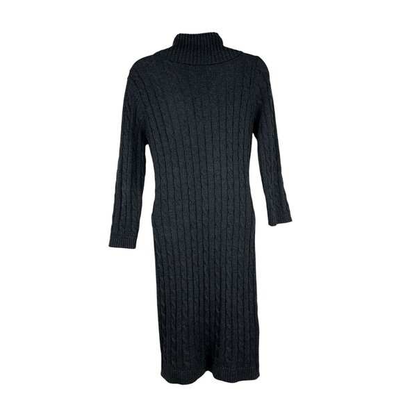 Ellen Tracy Gray Cable Knit Sweater Dress With Buckle Detail Size Medium - Picture 6 of 9
